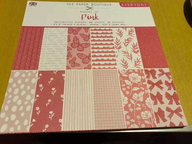 The Paper Boutique - Shades Of Pink Decorative Papers - 36 8x8 Sheets - New