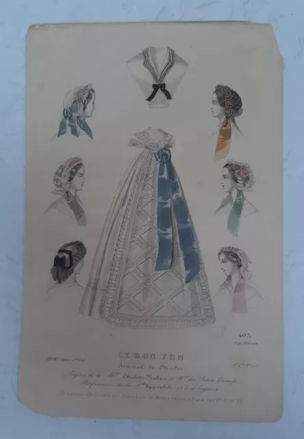 LE BON TON Journal de Modes 1862 Fashion Plate Hats # 405