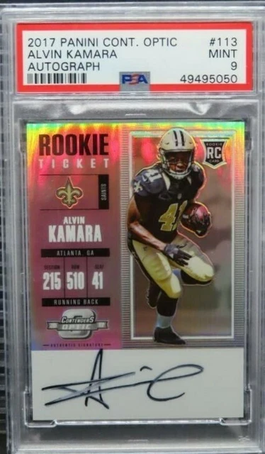- ALVIN KAMARA RC  - 2017 Panini Contenders OPTIC Rookie Ticket AUTO  PSA 9 .~