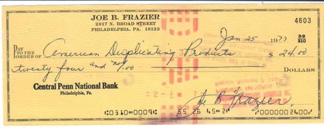 Joe Frazier Boxing Champ Signed/Autographed 1977 Bank Check COA