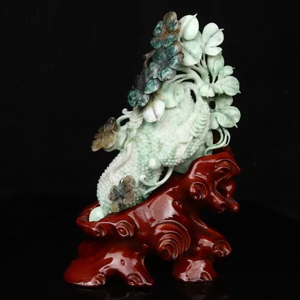 Chinese Exquisite Hand-carved melon carving Dushan Jade statue