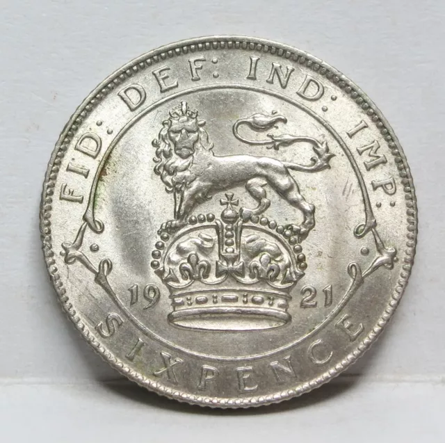 GREAT BRITAIN UK England 6 pence Sixpence 1921 AU / UNC Silver Die Break #E47