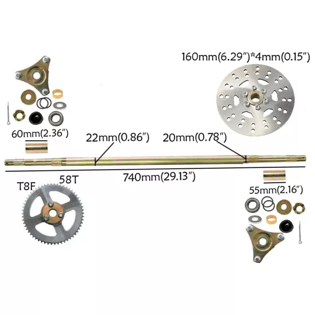 Go Kart Rear Axle Assembly Kit Complete Wheel Hub for Mini Kids ATV QUAD Buggy 2