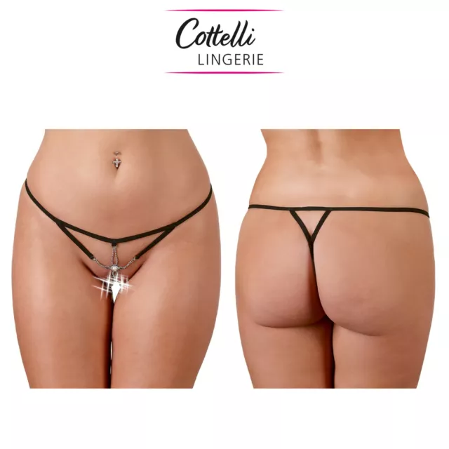 Cottelli Lingerie Sexy String Perizoma Aperto Nero Elasticizzato Ornamenti Perle