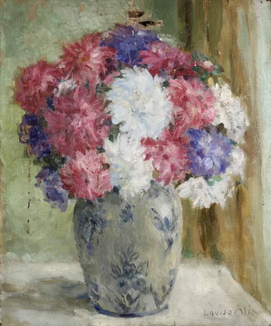 Louise Alix (1888-1980) Large Signed French Oil On Canvas - Flowers In Vase