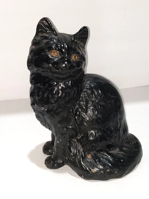 Antique Cast Iron Black Persian Sitting Cat  Door stop Hubley ?