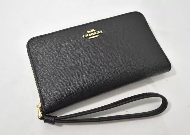 NWT COACH F58053 Phone Wallet Wristlet in Black Leather 129.00