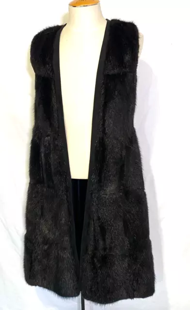 VTG Luxurious Genuine Ranch Black Mink Fur Vest Coat Liner Women's Sz S/M