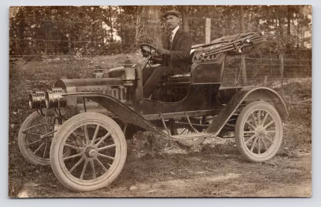 c1910s~Man Driving Ford Model T~Two Seat Touring Car~Auto~Antique RPPC Postcard