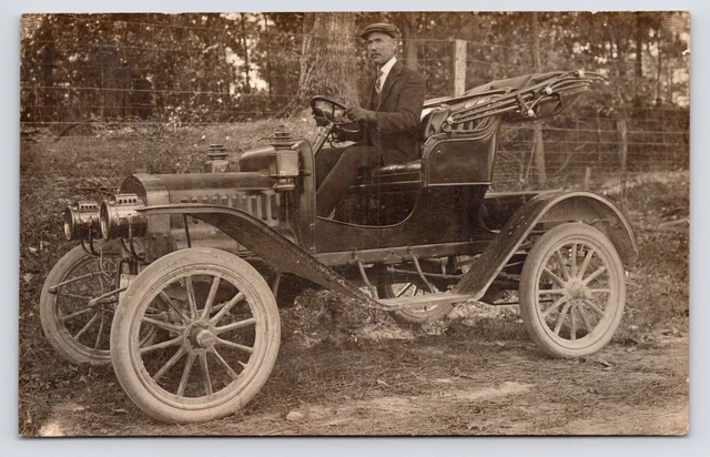 c1910s~Man Driving Ford Model T~Two Seat Touring Car~Auto~Antique RPPC Postcard