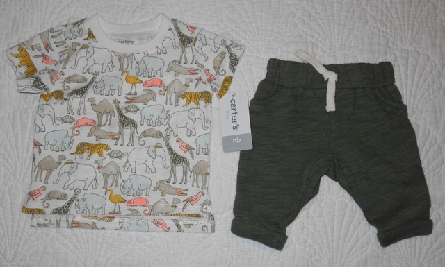Carters Boys Size: Newborn 2 PC Outfit Animal Short Sleeve Top & Pants NWT $34