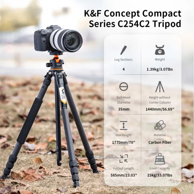 K&F Concept 54-175cm Carbon Fiber Lightweight Pro Camera Tripod Monopod Travel