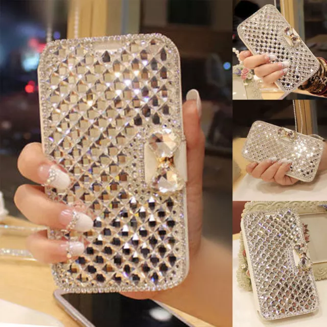 Luxury Bling Bowknot Crystal Diamond Wallet Flip Case Cover For Various Phone