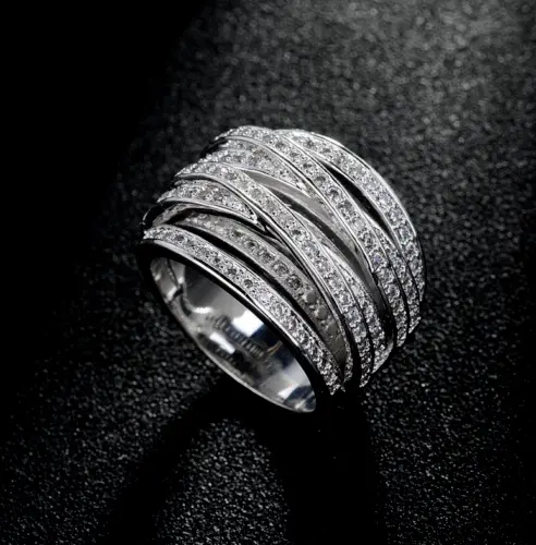 Superb Sparkle White Round Cut Cubic Zirconia Trendy Luxury Multi Band Ring