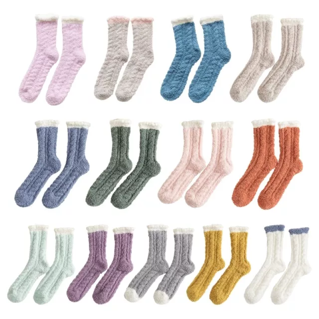 13 Pairs Women Coral Velvet Slipper Socks Candy Color Cable Knit Sleep Hosiery