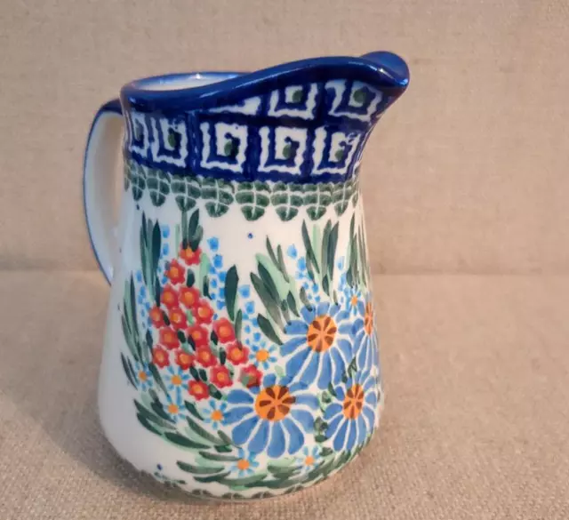 Polish Pottery Stoneware Creamer, Hand Painted in Poland - 4.37" Tall
