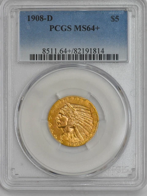 1908-D $5 Gold Indian MS64+ PCGS 946390-15