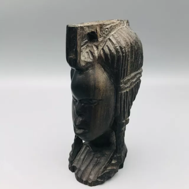 Vintage Hand Carved Wood Wooden African Head Bust Sculpture Measures 13.5cm High