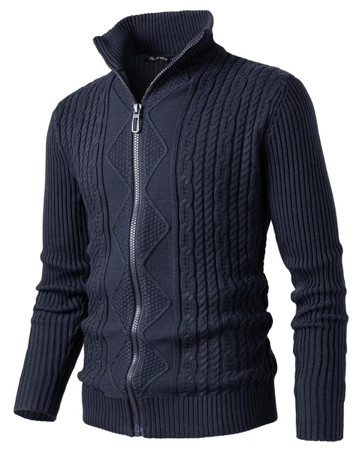 Cardigan Homme Ouverture Devant - Maille épaisse, Doublure Polaire, Col Montant, 2 Poches - 2