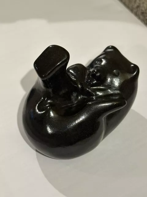 Vintage Pigeon Forge Pottery Playful Black Bear Figurine Signed D. Ferguson 5.5”