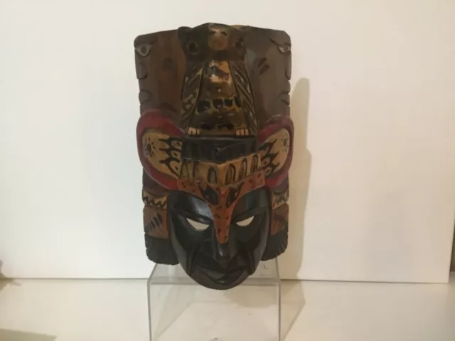 Mayan Hand Carved Wooden Mask Decorative Art collectible 