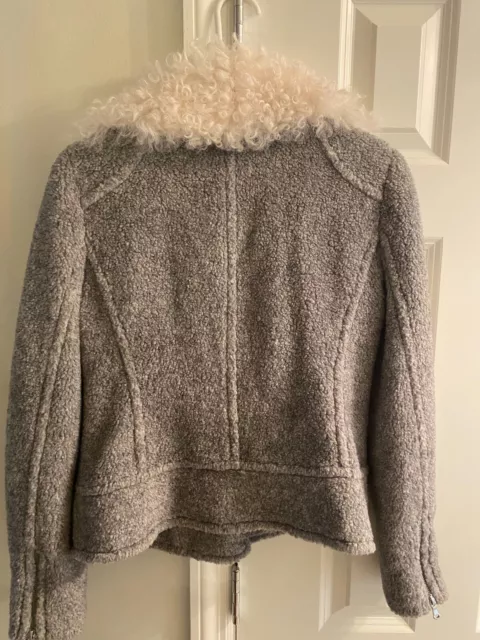Rebecca Taylor Grey Jacket w Shearling Collar, Size 8 in Excellent Condition 2