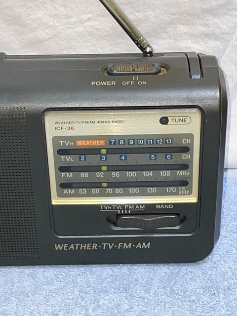 VINTAGE SONY ICF-36 portable 4 bandes radio AM FM TV & Weather Works ...