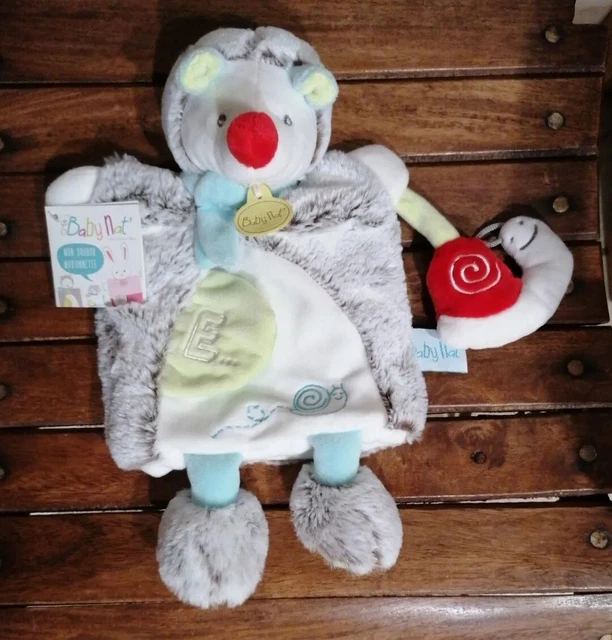 ⭐⭐⭐Doudou Marionnette Baby Nat Herisson Gaston Blanc Gris Escargot Rouge  Neuf