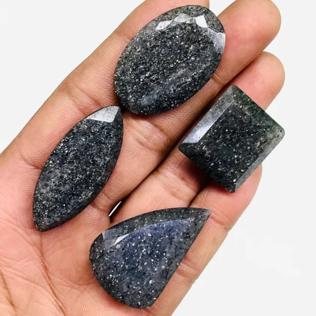 4 Pcs Natural Black Sunstone 23-41mm Mix Cut Loose Faceted Gemstones Lot 184 Cts