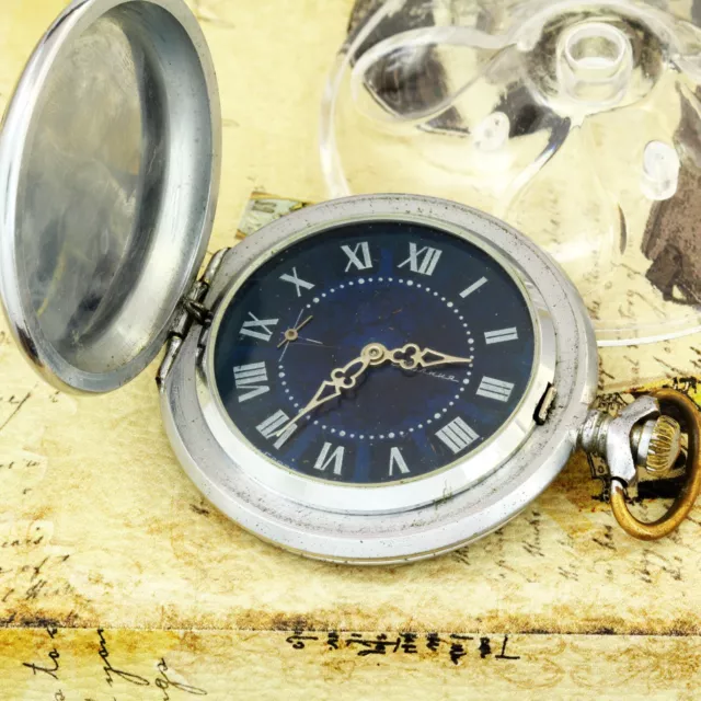 Molnija capercaillie USSR Soviet mechanical pocket watch Caliber 3602 blue dial