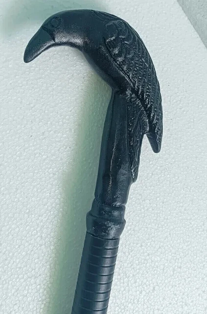 NOIR CORBEAU CANNE Marche Bâton Bois en Sculpté Manuellement Sculpture