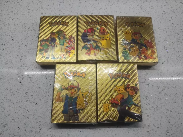 1x Pokemon Gold Foil Cards PACK OF 55 Pcs TCG Deck Gold Foil Assorted Cards