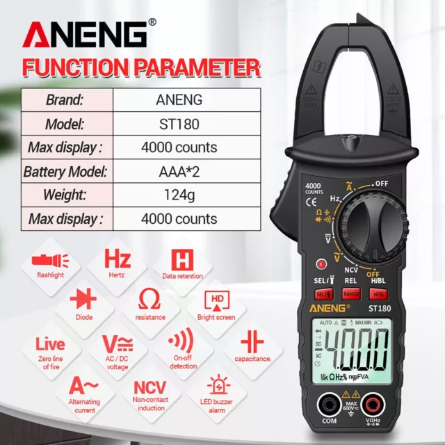 Digital Multimeter Tester AC DC Volt Amp Clamp Meter Auto Range LCD Handheld 3