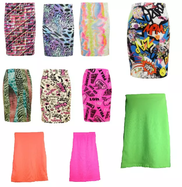 Girls Pencil Skirt Neon Printed Party Summer Trendy Style  78 9 10 11 12 13 Yrs