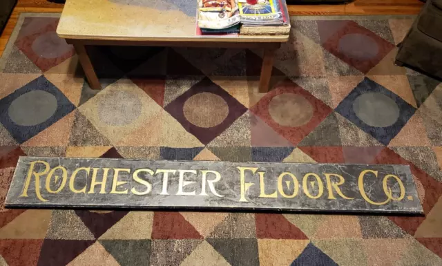 Primitive Wood Trade Sign Rochester Floor Company Store sign Smaltz Gold Paint