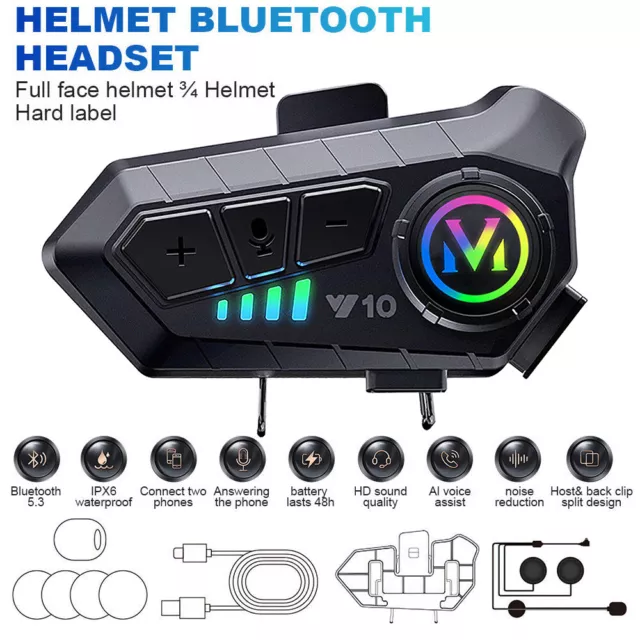 Motorcycle Helmet Headset Bluetooth 5.3 Wireless Motorbike Waterproof Headphone 3
