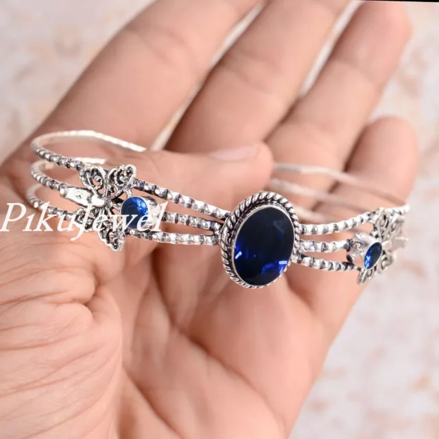 Bracelet en pierre précieuse tanzanite à facettes en argent sterling 925,...