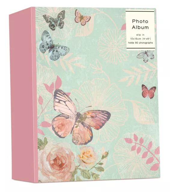 Photo Album Butterfly & Rose Design Holds 80 4" x 6" Photographs Slip In GIQQ