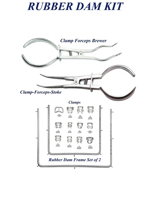 Set D'instruments Pour Digue Dentaire - Clamps Légers Ainsworth & Forceps - Neuf Marqué CE (Pakistan)