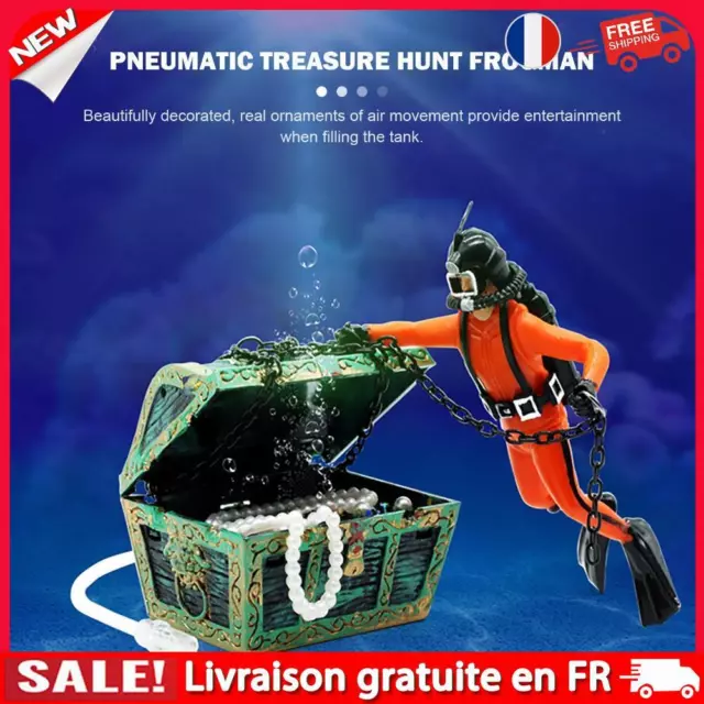 FR- Fish Tank Undersea Treasure Chest Diver Live-Action Aerating Aquarium Orname