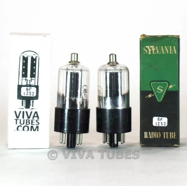 Tests NOS Matched Pair Sylvania USA 6K5GT Black Plate Bottom D Get Vacuum Tubes