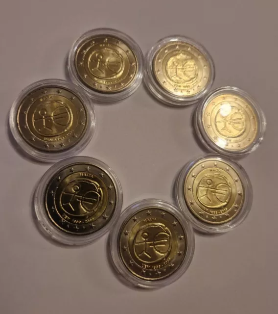 Lot de 7 pièces 2 euros commémoratives MALTE malta 2009 EMU union monétaire UNC