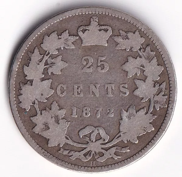 Canada 1872 H 25c Twenty Five Cent Silver Coin Queen Victoria .925 Silver #2