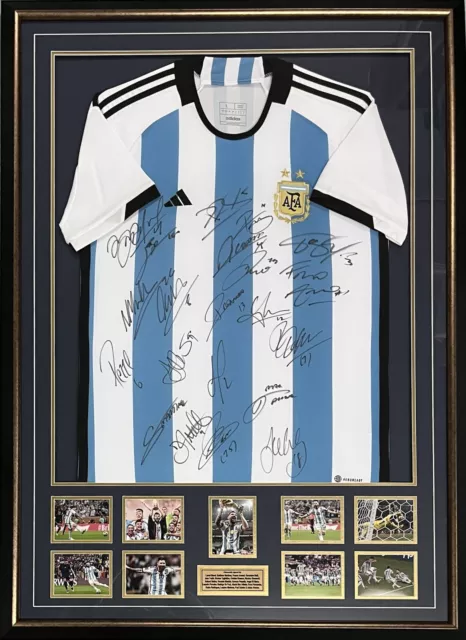 Argentina 2022 World Cup Winning Team Signed Jersey Lionel Messi +20 FRAMED COA