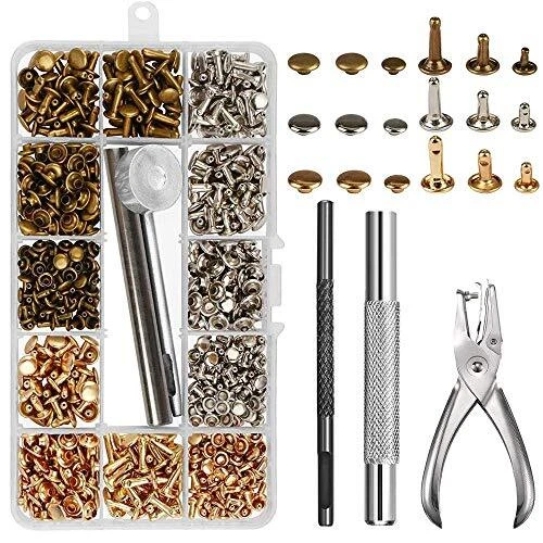 NACTECH 300 Sets Rivets en Cuir Double Casquette Rivet à Tête Plate 3 Tailles Do