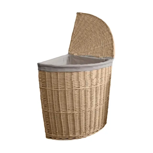 Large Willow Wicker Corner Laundry Basket with Lid in Natural