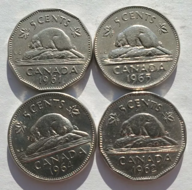 1961 / 1962 / 1964 / 1965     Canada 5 Cents   (4 Coins Total)        267