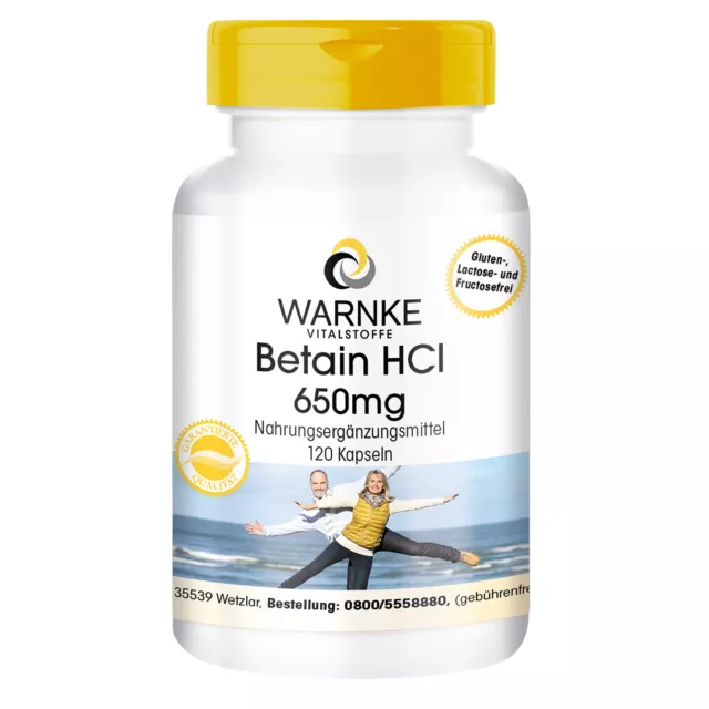 Betain HCl 650 mg - 120 Kapseln Betain-Hydrochlorid, vegan | Warnke Vitalstoffe