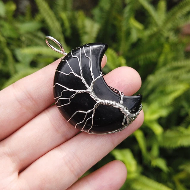 Natural Crystal Gemstone Tree of life Moon Pendant Energy Reiki Healing Amulet