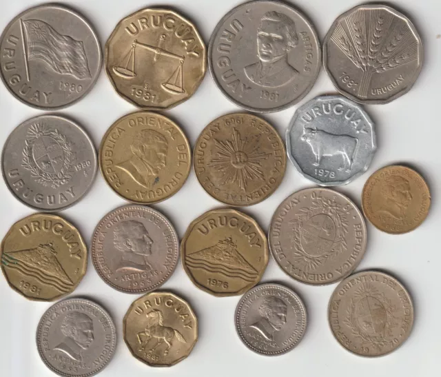 17 different world coins from URUGUAY